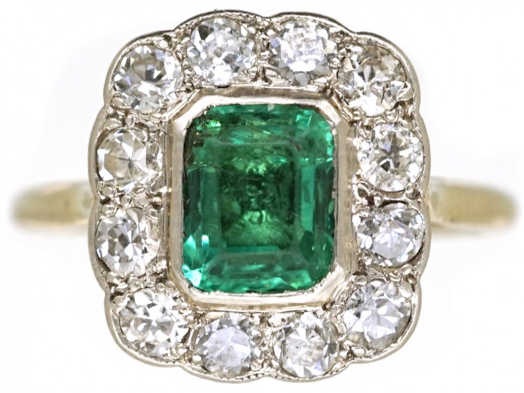 18ct Gold ​& Platinum, Columbian Emerald ​& Diamond Rectangular Ring