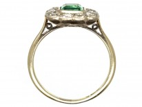 18ct Gold ​& Platinum, Columbian Emerald ​& Diamond Rectangular Ring