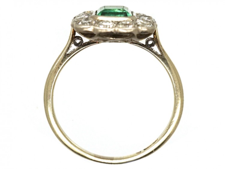 18ct Gold ​& Platinum, Columbian Emerald ​& Diamond Rectangular Ring