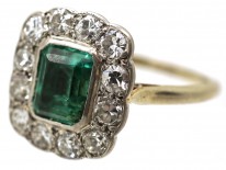 18ct Gold ​& Platinum, Columbian Emerald ​& Diamond Rectangular Ring