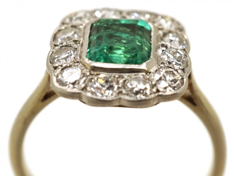18ct Gold ​& Platinum, Columbian Emerald ​& Diamond Rectangular Ring