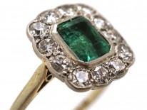 18ct Gold ​& Platinum, Columbian Emerald ​& Diamond Rectangular Ring