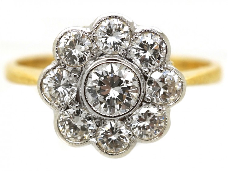 18ct Gold & Platinum Diamond Daisy Cluster Ring