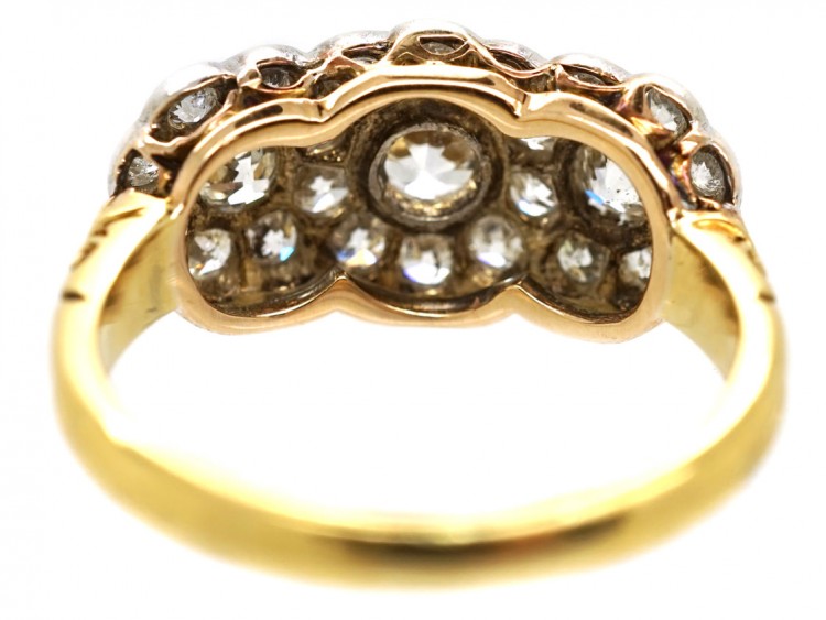 Edwardian 18ct Gold, Platinum ​& Diamond Triple Cluster Ring