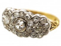 Edwardian 18ct Gold, Platinum ​& Diamond Triple Cluster Ring