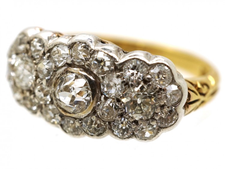 Edwardian 18ct Gold, Platinum ​& Diamond Triple Cluster Ring