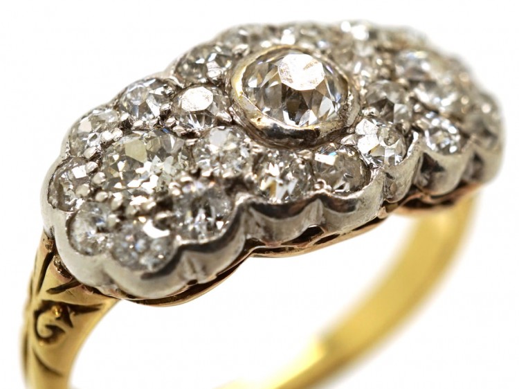 Edwardian 18ct Gold, Platinum ​& Diamond Triple Cluster Ring