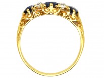 Victorian 18ct Carved Half Hoop Sapphire ​& Diamond Three Stone Ring