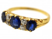 Victorian 18ct Carved Half Hoop Sapphire ​& Diamond Three Stone Ring
