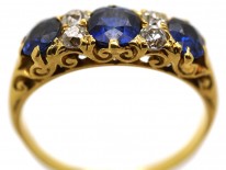 Victorian 18ct Carved Half Hoop Sapphire ​& Diamond Three Stone Ring