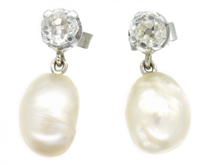 18ct White Gold, Natural Pearl ​& Diamond Earrings