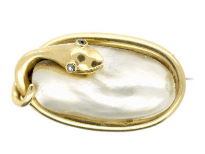 Victorian 15ct Gold Coiled Snake Brooch Set With a Blister Pearl Victorian 15ct Gold Coiled Snake Brooch Set With a Blister Pearl