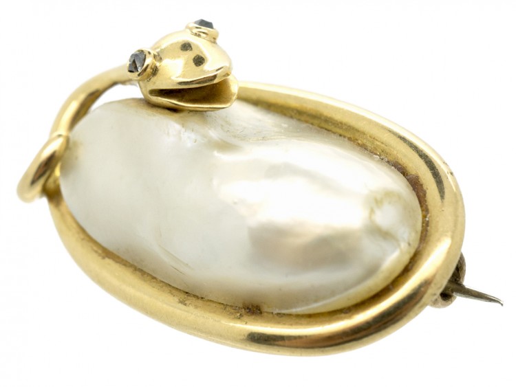 Victorian 15ct Gold Coiled Snake Brooch Set With a Blister Pearl