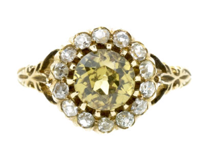18ct Gold Yellow Zircon ​& Diamond Cluster Ring