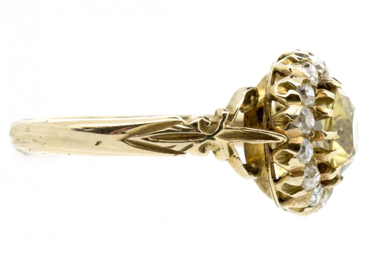 18ct Gold Yellow Zircon ​& Diamond Cluster Ring