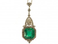 Art Deco Silver, Green Paste ​& Marcasite Pendant on Chain