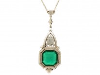 Art Deco Silver, Green Paste ​& Marcasite Pendant on Chain