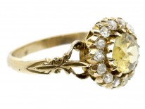 18ct Gold Yellow Zircon ​& Diamond Cluster Ring