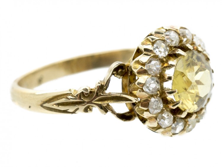18ct Gold Yellow Zircon ​& Diamond Cluster Ring