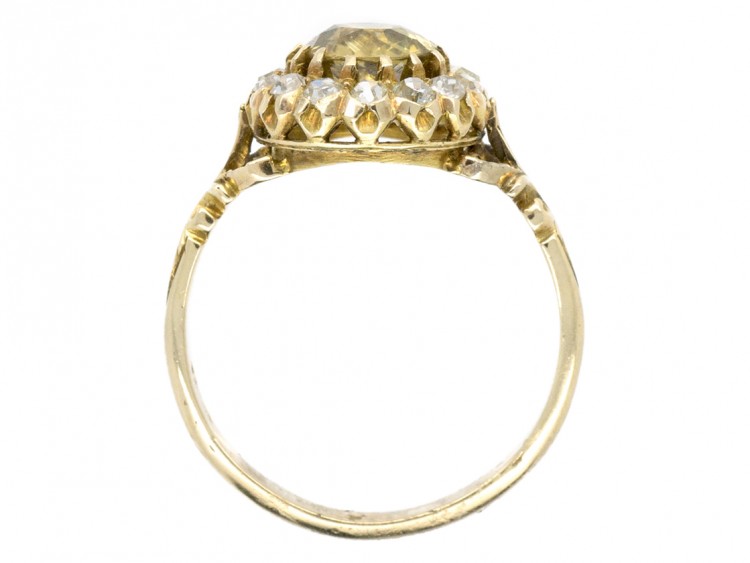 18ct Gold Yellow Zircon ​& Diamond Cluster Ring