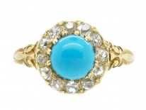 Edwardian 18ct Gold, Turquoise ​& Diamond Cluster Ring