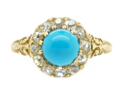 Edwardian 18ct Gold, Turquoise ​& Diamond Cluster Ring