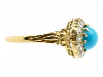 Edwardian 18ct Gold, Turquoise ​& Diamond Cluster Ring