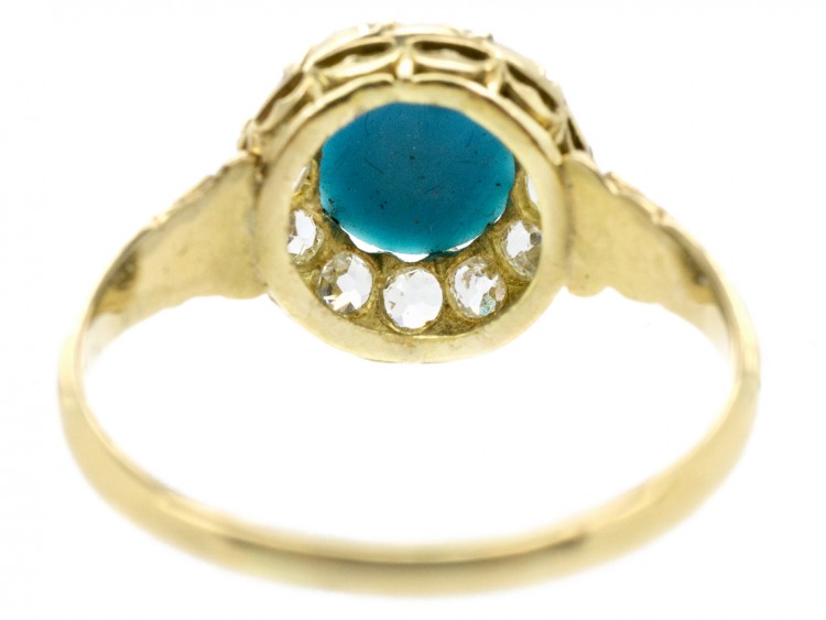 Edwardian 18ct Gold, Turquoise ​& Diamond Cluster Ring