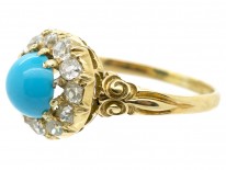 Edwardian 18ct Gold, Turquoise ​& Diamond Cluster Ring