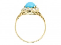 Edwardian 18ct Gold, Turquoise ​& Diamond Cluster Ring