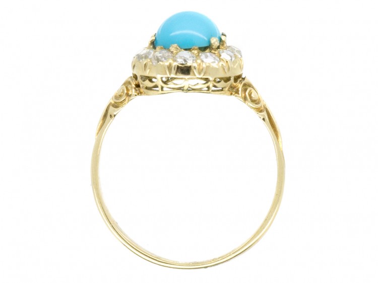 Edwardian 18ct Gold, Turquoise ​& Diamond Cluster Ring