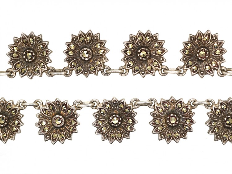 Silver ​& Marcasite Flower Motif Necklace