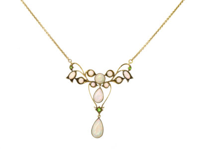Edwardian 15ct Gold, Opal ​& Green Garnet Art Nouveau Necklace