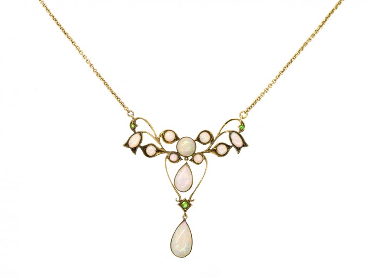Edwardian 15ct Gold, Opal ​& Green Garnet Art Nouveau Necklace