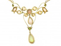 Edwardian 15ct Gold, Opal ​& Green Garnet Art Nouveau Necklace