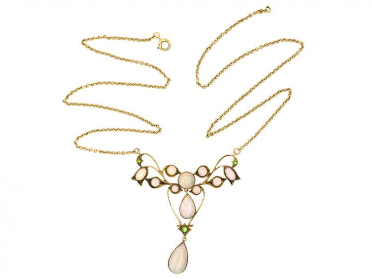 Edwardian 15ct Gold, Opal ​& Green Garnet Art Nouveau Necklace