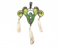 Art Nouveau Silver, Mississippi Pearl ​& Marcasite Plique-à-Jour Pendant