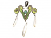 Art Nouveau Silver, Mississippi Pearl ​& Marcasite Plique-à-Jour Pendant