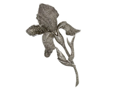 Large Mid-Century Silver ​& Marcasite Orchid Brooch