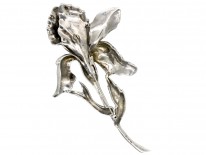 Large Mid-Century Silver ​& Marcasite Orchid Brooch