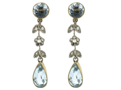Edwardian Aquamarine ​& Rose Diamond Drop Earrings