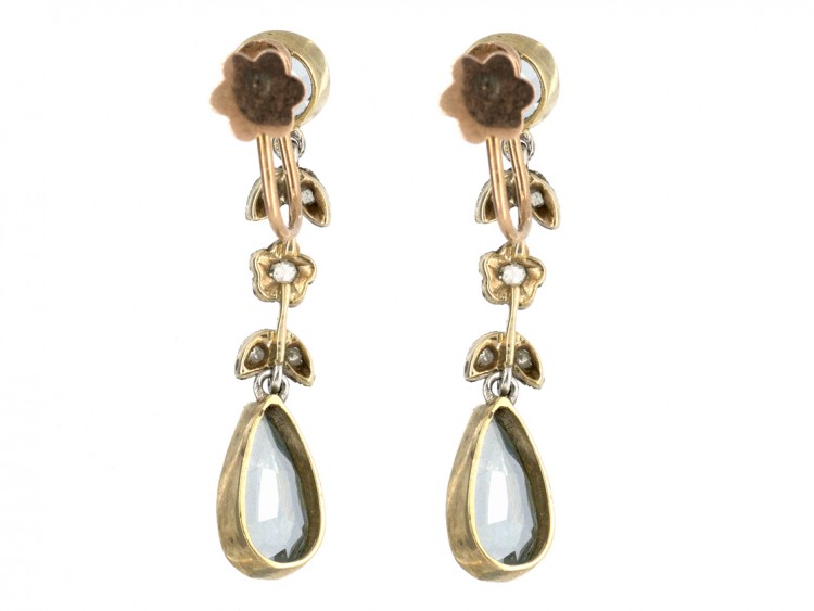 Edwardian Aquamarine ​& Rose Diamond Drop Earrings