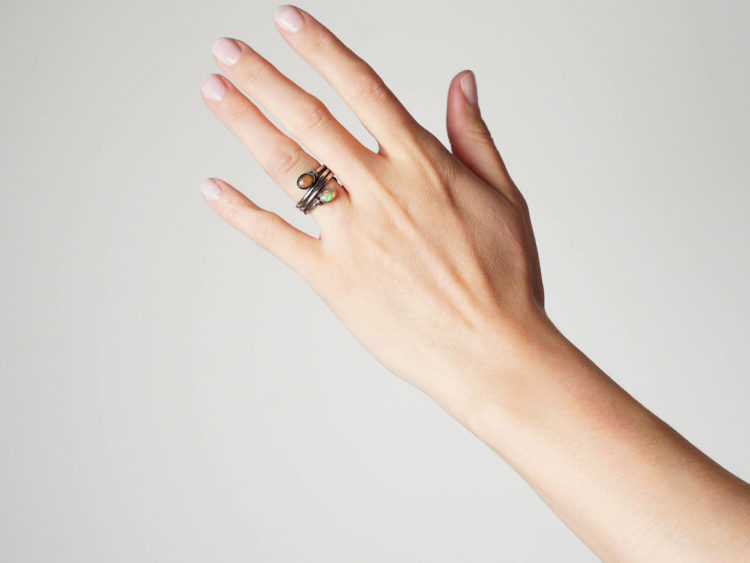 Silver Coily Two Stone Opal Ring