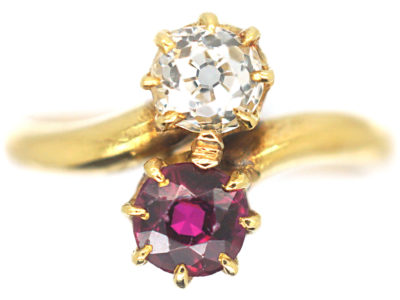 Edwardian 18ct Gold, Diamond ​& Ruby Crossover Ring