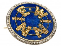 Edwardian 18ct Gold, Blue Enamel & Diamonds Winnie Brooch