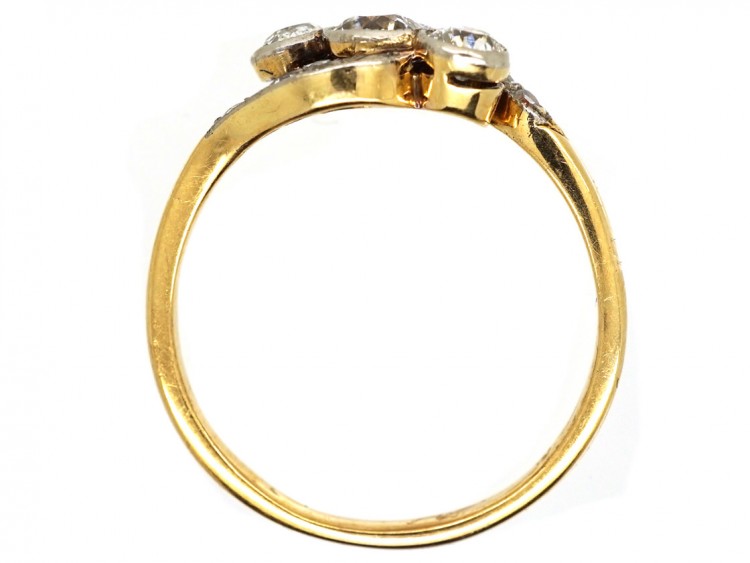 Edwardian 18ct Gold & Platinum, Three Stone Diamond Crossover Ring