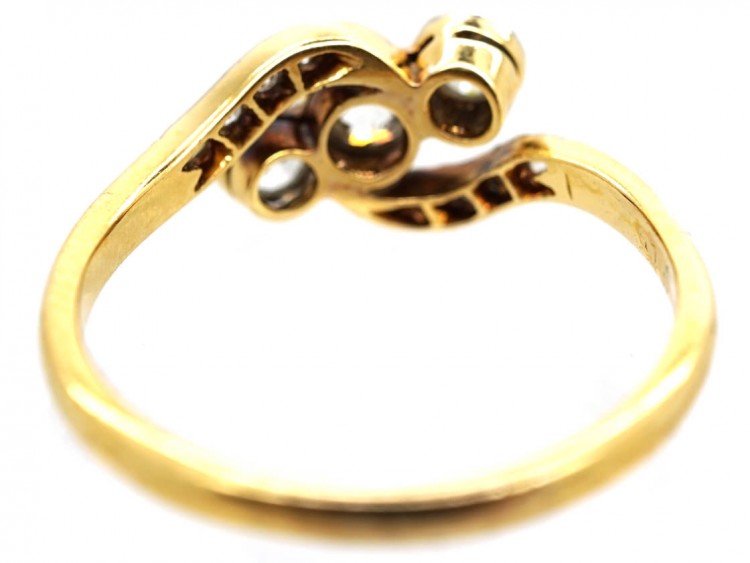 Edwardian 18ct Gold & Platinum, Three Stone Diamond Crossover Ring