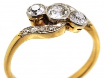 Edwardian 18ct Gold & Platinum, Three Stone Diamond Crossover Ring
