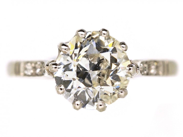Platinum & Diamond Solitaire Ring with Diamond Shoulders