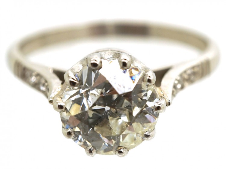 Platinum & Diamond Solitaire Ring with Diamond Shoulders